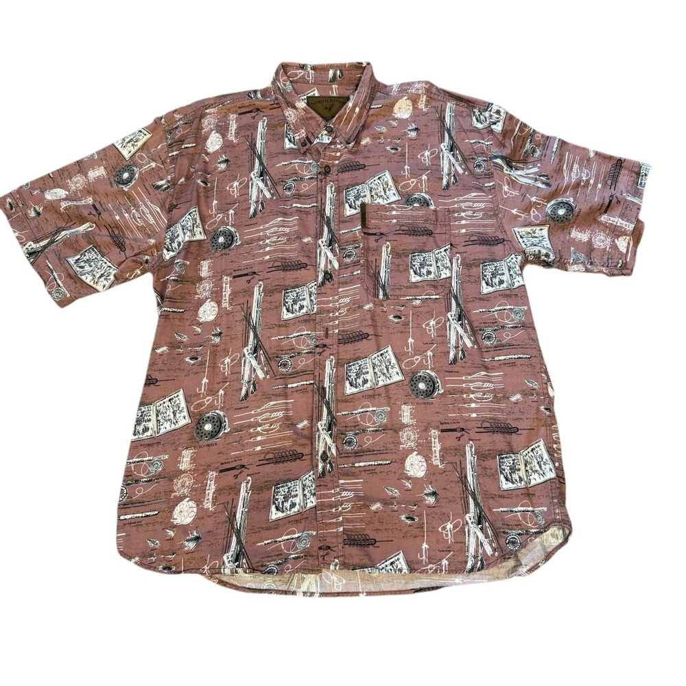 North River‎ Shirt Mens XL Multicolor Button Down Short Sleeve Fly Fishing
